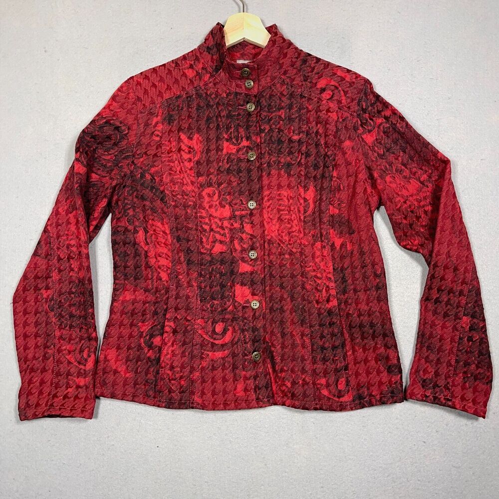 Chicos Jacket Women Medium 1 Tapestry Red Button Floral Button Front Casual - Picture 1 of 10